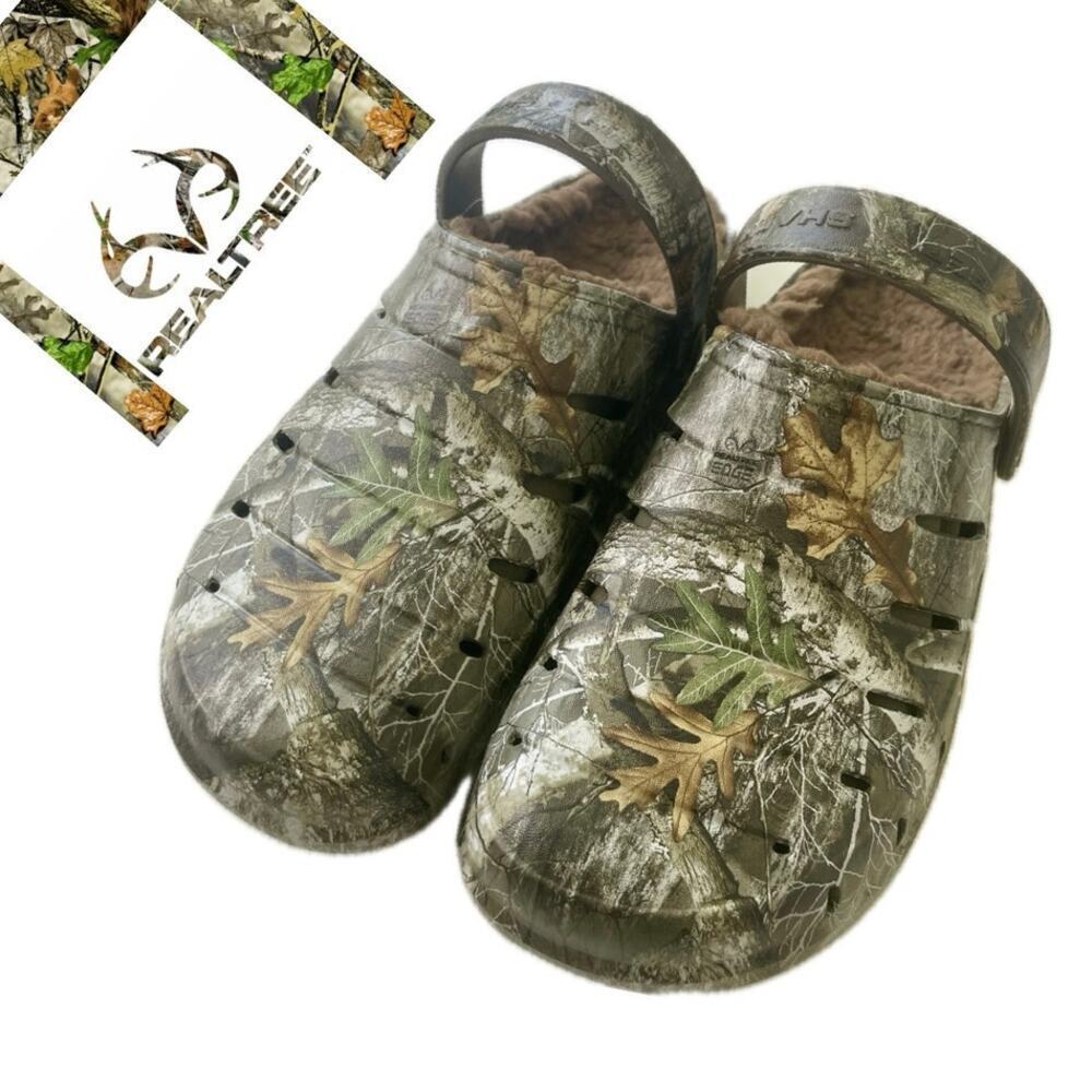 REAL TREE CLOGS SHERPA LINE‎ SHOES CAMOUFLAGE SZ 8 RUGGED SHARK HUNTING ARMY OAK